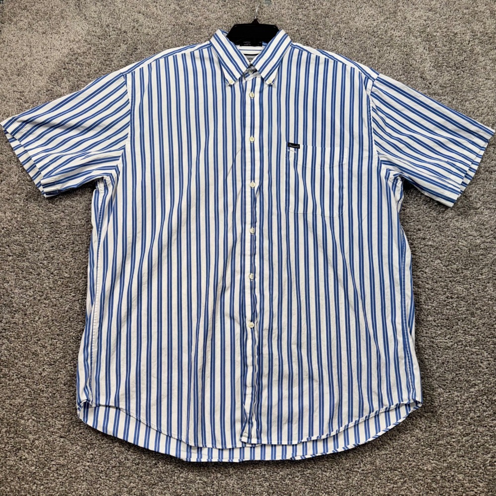 Faconnable Button Down Shirt Mens Striped Short Sleeve Blue XL GOOD